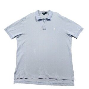 Ralph Lauren Polo Shirt Mens XL Blue White Pony Logo Solid 100% Cotton